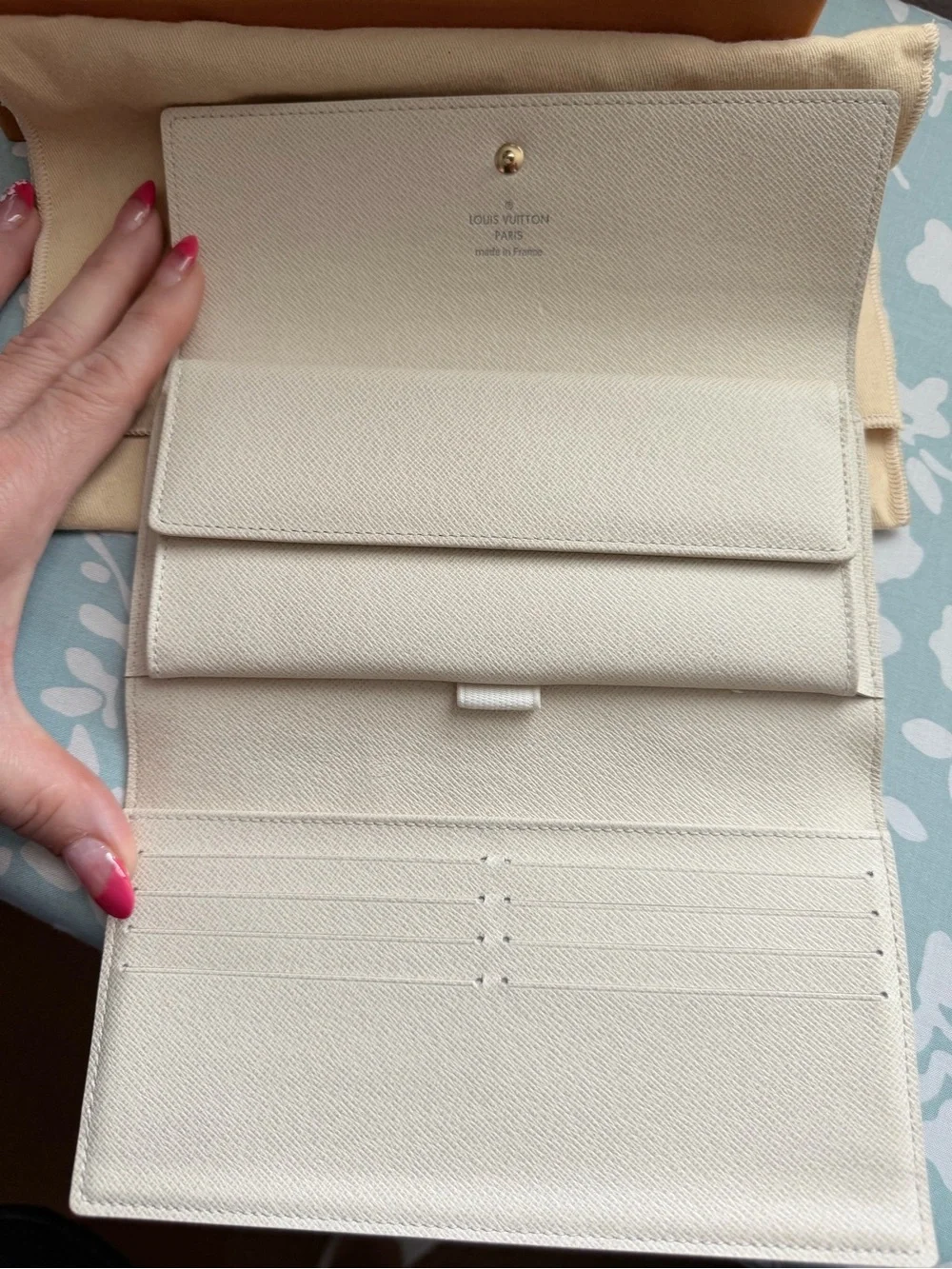 Louis Vuitton AuthenticAzur White Continental Trifold Long Wallet with Gold Snap